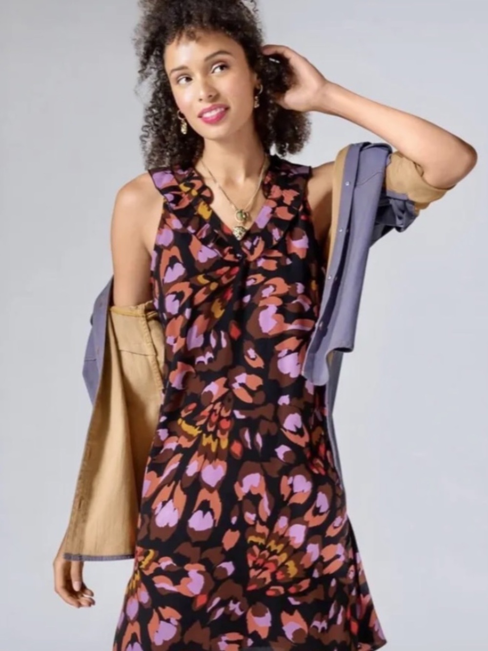CAbi Floral Sheath Dress with Pink & Orange Accents Style 4454